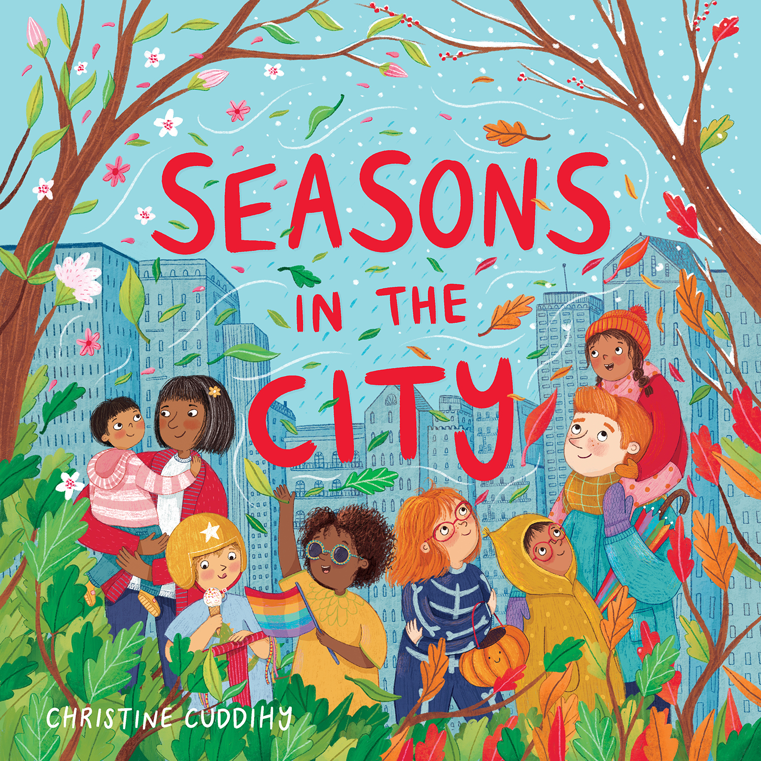 Illustration by Christine Cuddihy of city scape with people